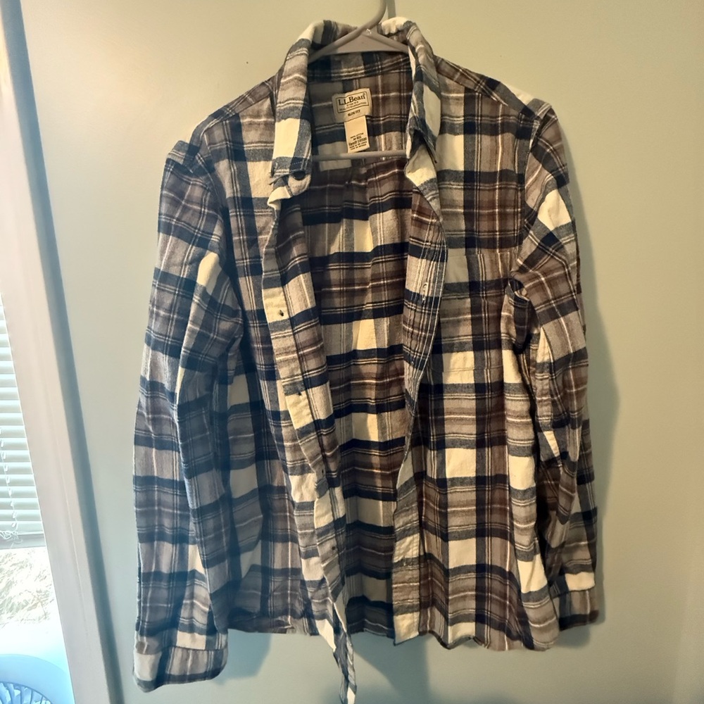 Brown and White Plaid Flannel Shirt